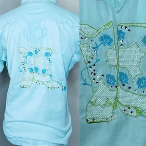 Wrangler women’s vintage embroidered pearl snap shirt sleeve western shirt med